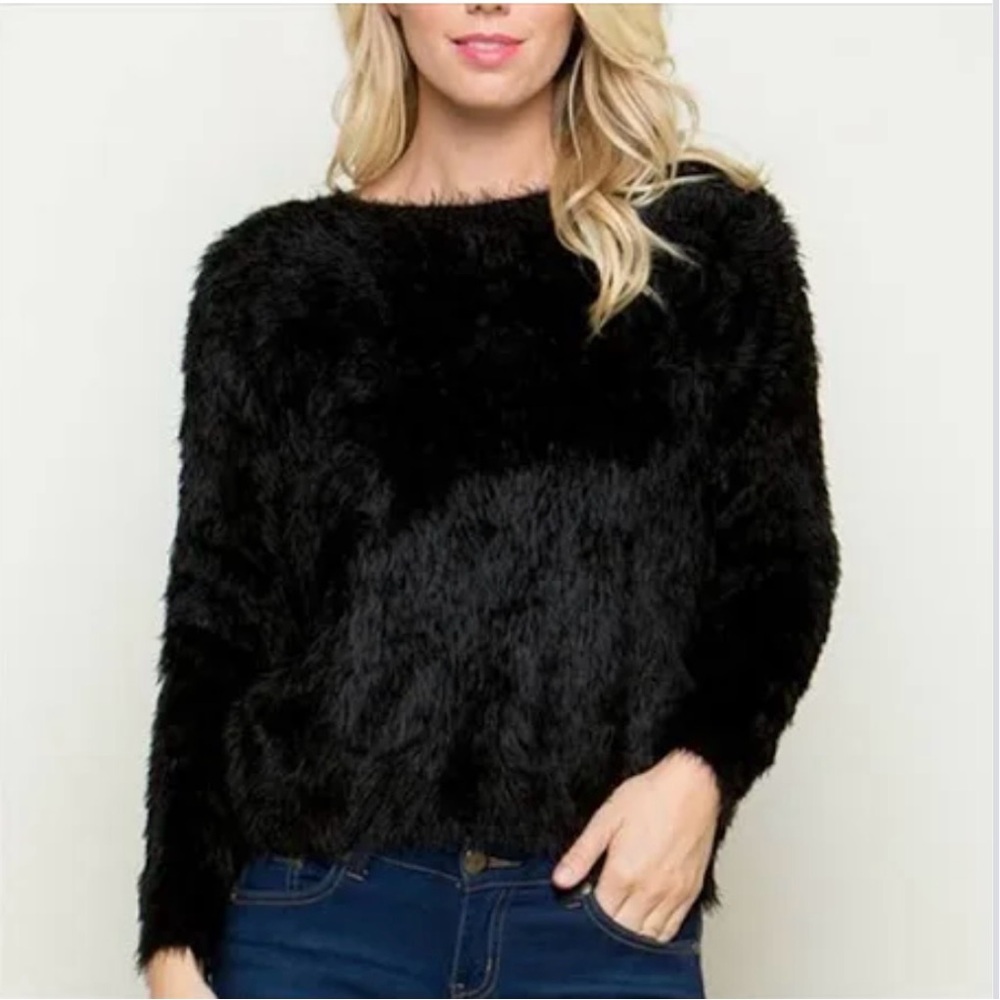 Cozy Black Fuzzy Sweater one x One Teaspoon small